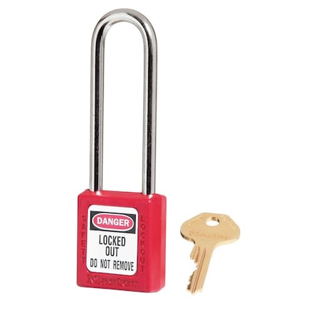 Master Lock Zenex Thermoplastic Safety Padlock, 1-1/2in 38mm Wide with 3in 76mm Shackle, Keyed Alike 410KALTRED